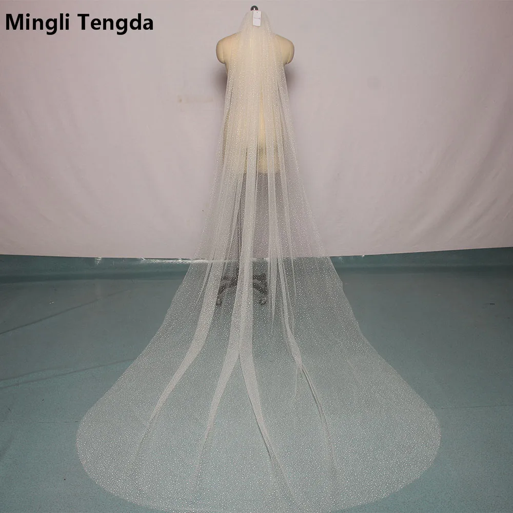 Mingli Tengda Bling Bling Bridal Veil Lace Luxurious Veils One Layer 3 M Long Wedding Veil Elegant Lady Cathedral Veil with Comb