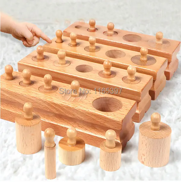 Free ship Set of 4pc children Wooden Montessori cylinder socket match toys early development sensorial Educational material