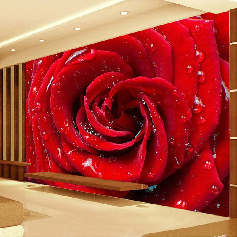 Custom 3D Large Mural Big Red Rose Romantic And Warm Photo Wallpaper For Wedding House Wall Mural 3D Wall Papers Papel De Parede