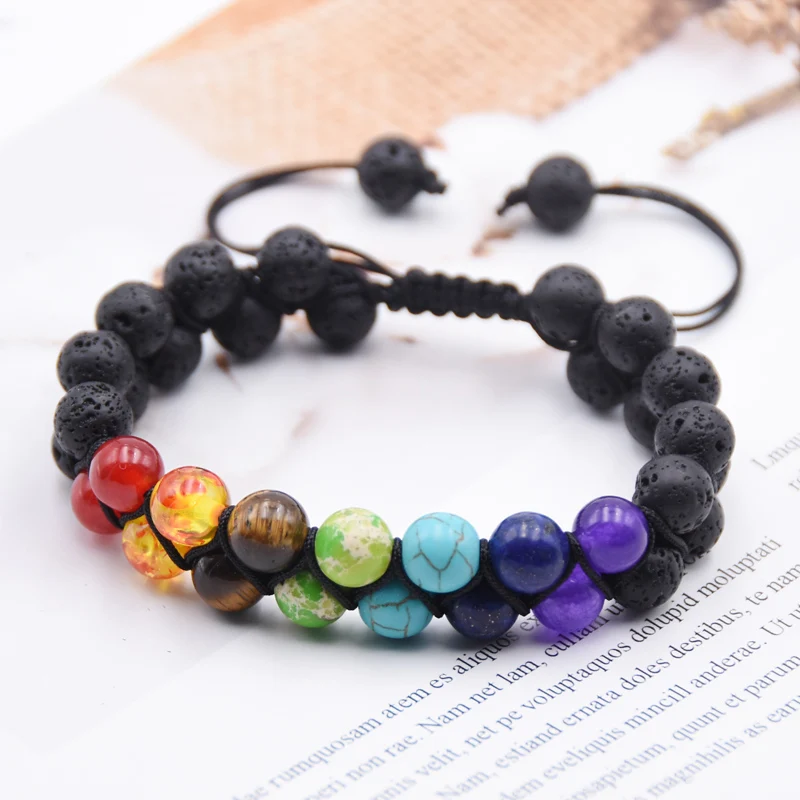 New Fashion  Tiger Eye Stone Double weave braiding  Bracelets Bangles Black White Natural Lava Stones Charm  Bead Bracelet Women