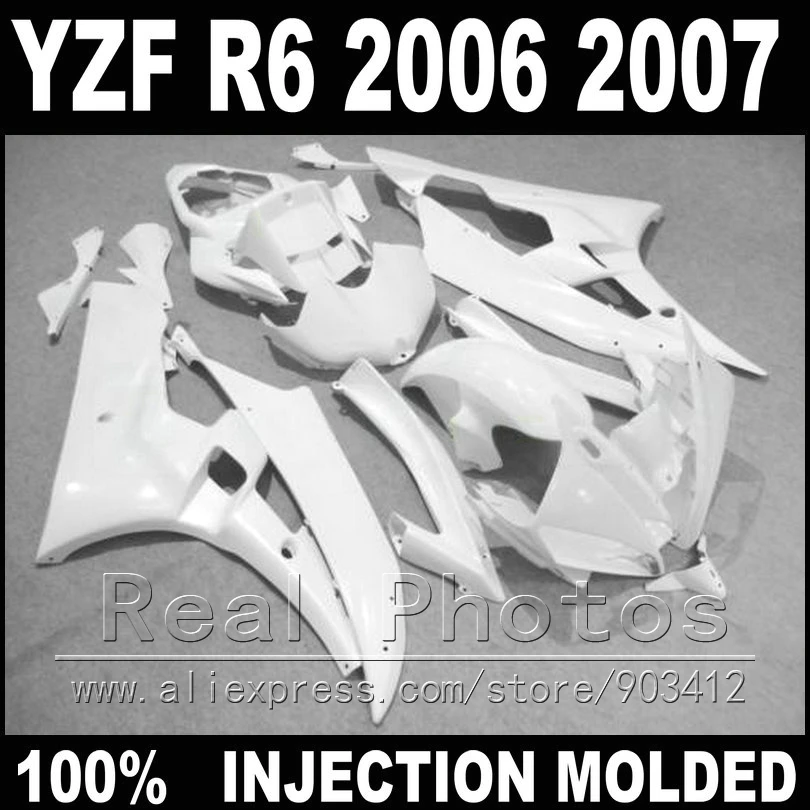 Hot sale body kit for YAMAHA R6 fairing 2006 2007 Injection molding all white  2006 2007 YZF R6 fairings