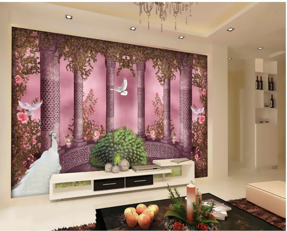 

Custom 3d mural wallpaper European style Roman arches column Peacock 3d wallpaper modern for living room murals