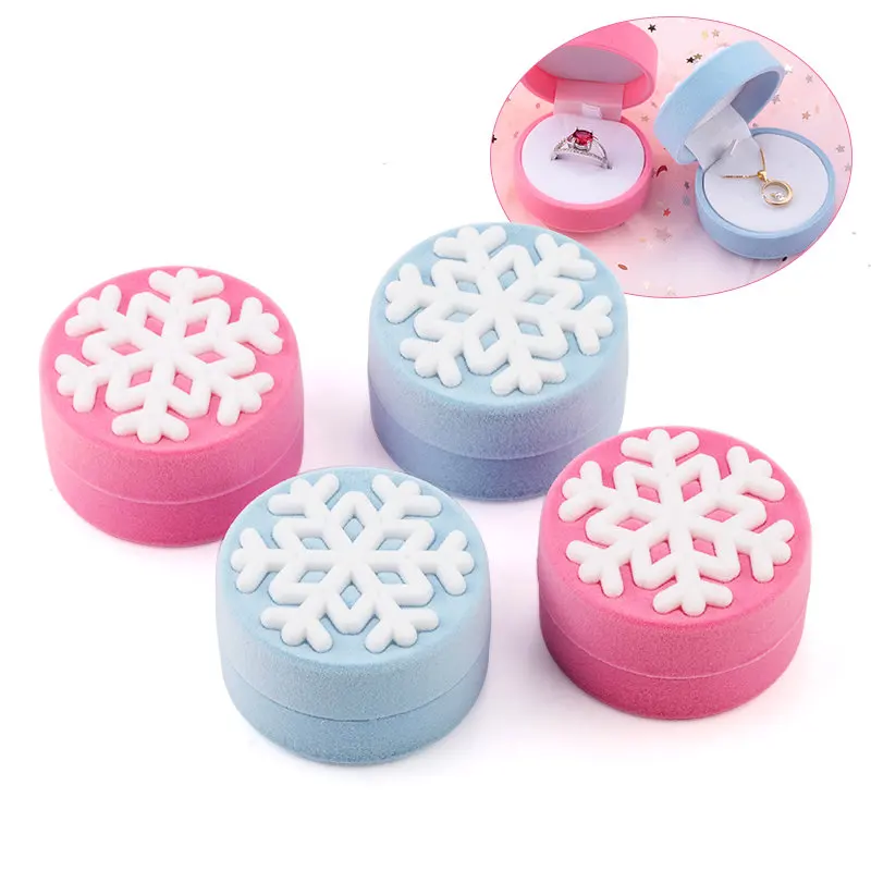 1 Piece Pink/Blue snowflake jewelry Box Velvet wedding Ring box Necklace Display Box Gift Container Case for Jewelry Packaging