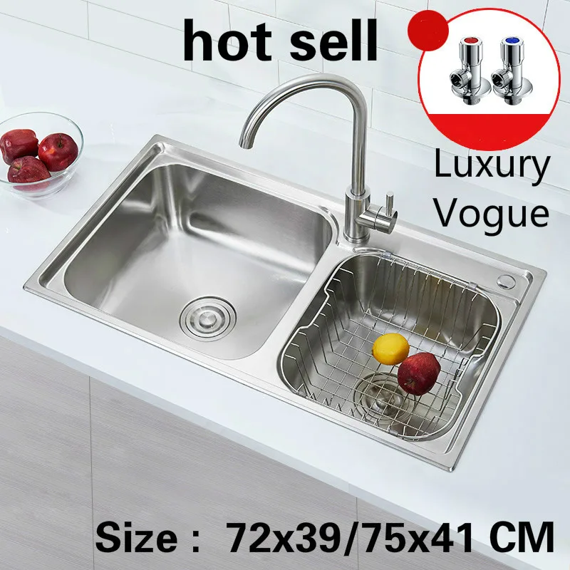 

Free shipping Standard individuality kitchen sink food grade 304 stainless steel double groove hot sell 72x39/75x41 CM