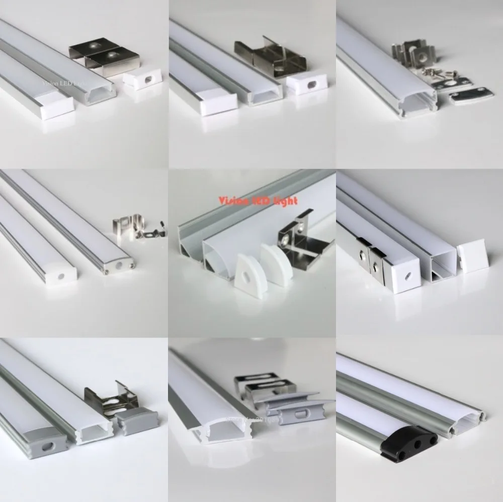 0.5m per piece, hot item sample lot, 9 different types of led aluminum profile for led strips, each type: 2 piece, totally 18pcs