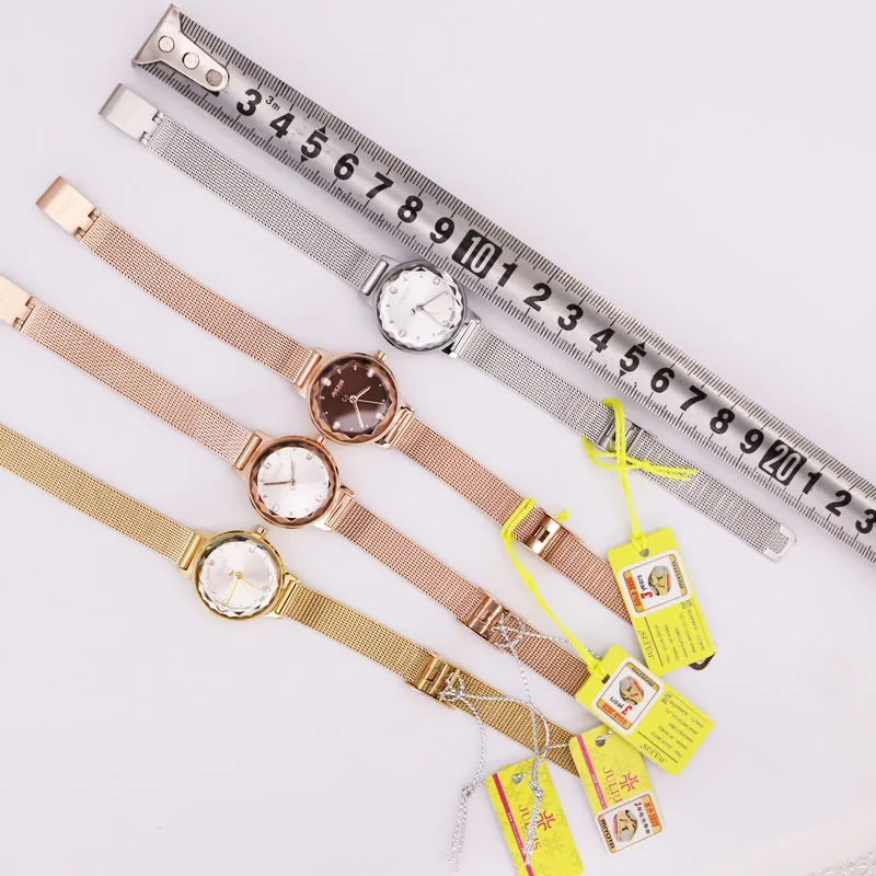 Small Simple Cutting Glass Women\'s Watch Japan Quartz Hours Fashion Dress Stainless Steel Bracelet Birthday Girl Gift Julius Box