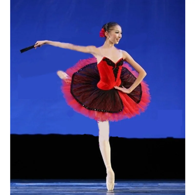 Professional Custom Made Red And Black Ballet Stage Costumes Bodice & Tulle Skirt,  Adult or Children Tutus HB015