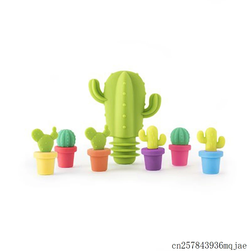 120Sets Silicone Cactus Wine Stopper Wine Bottle Cork Plug Party Wine Glass Marker Drinking Buddy Cactus Drink Charms