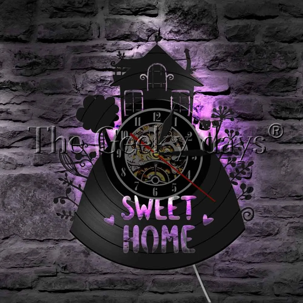 Sweet Home Modern Wall Lamp Vinyl Record Wall Clock LED Night Light Home Decor Wall Watch For Housewarming Gift