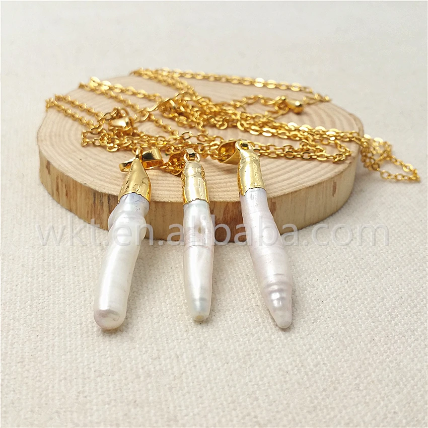 WT-N830 New Design Wholesale Fashion Natural Pearl Necklaces Random Size Pendant With Gold Color Plated For Women Birthday Gift