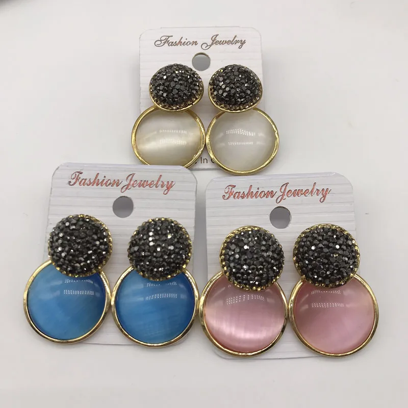 5pairs/lot Free Shipping Popular Rhinestone Cat Eye Stud Earrings Natural Stone Earrings