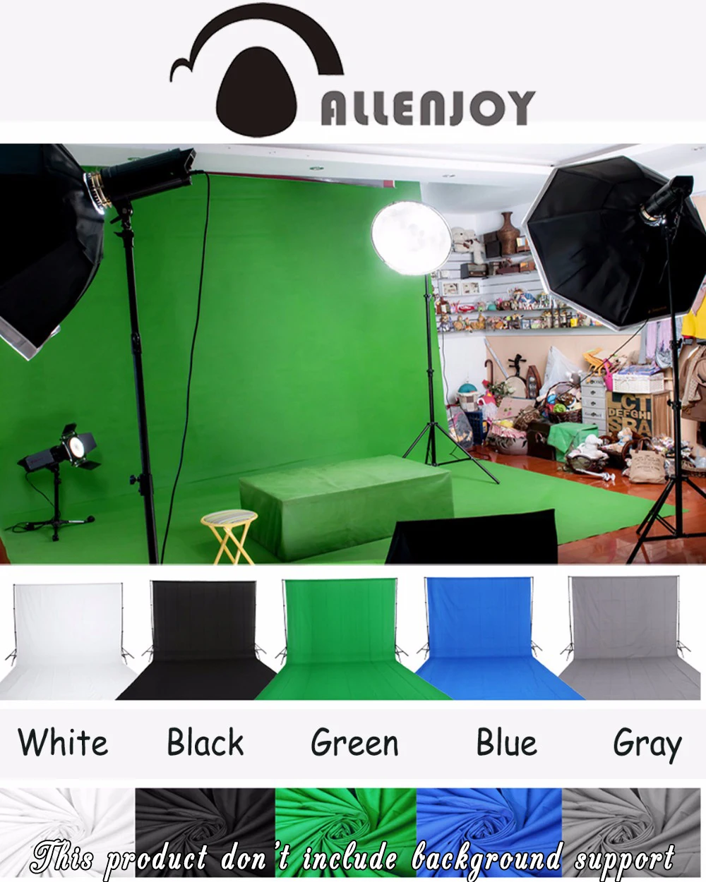 Allenjoy Green screen background chroma key more color Options Customized Size Professional Photo Lighting Studio