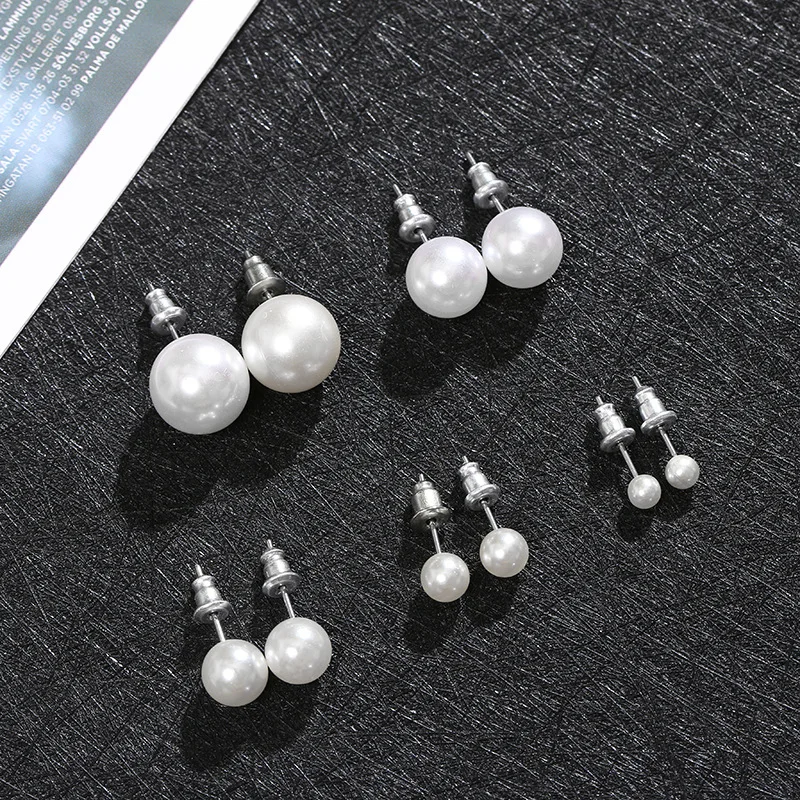 Fashion Simple White Pearl Stud Earrings For Women Girls Minimalist Ear Jewelry Size 4/6/8/10/12mm