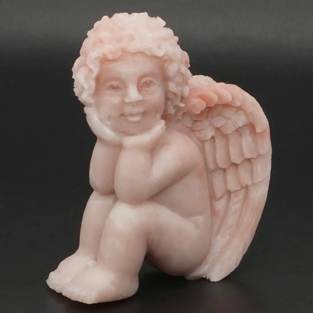 Wing Angel Figurine Natural Gemstone Pink Opal Cherub Statue Healing Hoem Decor