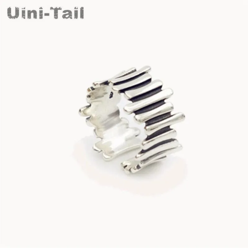 Uini-Tail hot new 925 Tibetan silver old irregular opening ring female creative personality irregular trend geometric ring JZ101