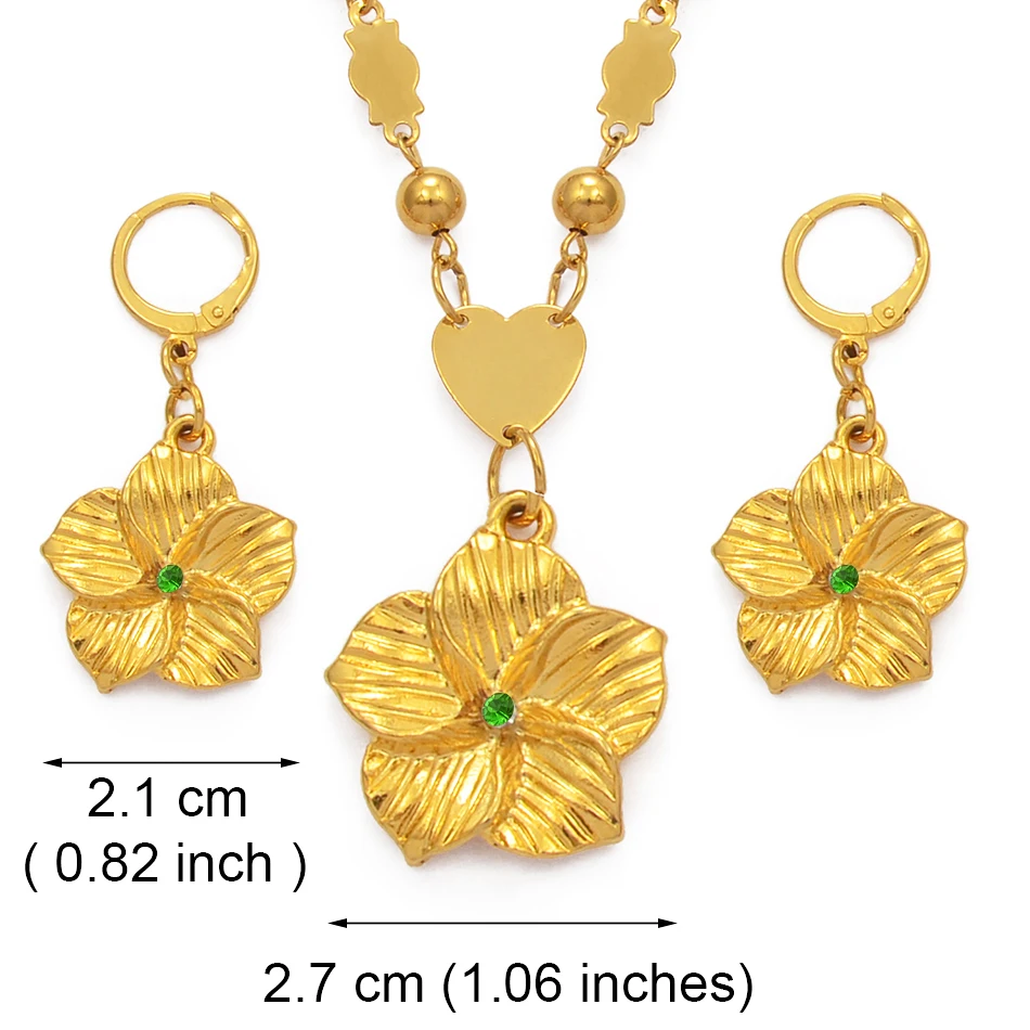 Anniyo Hawaiian Flower Pendant Necklaces Earrings Women Girl Gold Color Guam Micronesia Marshall Flower Jewelry Set #213806