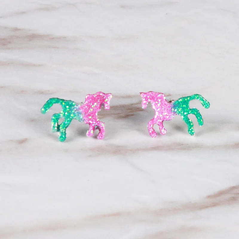 Colorful Sequin Horse Stud Earrings for women fashion Animal jewelry