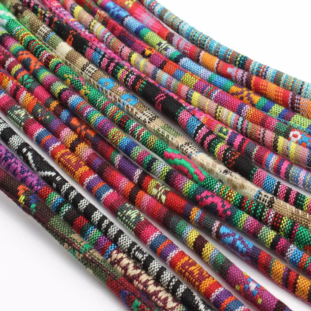 5yards/lot 6mm Colorful Fabric Multi Colors Cotton Cord Fabric Ethnic Rope Textile Wrap Embroider Cords For Jewelry Making