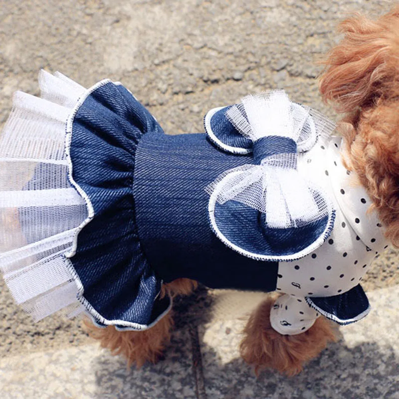 Pet Dog Jumpsuits Overalls Puppy Dress Style 100%Cotton Clothes For Small Dogs Lace Bow Hoodies Spring/Autumn Chihuahua Poodle