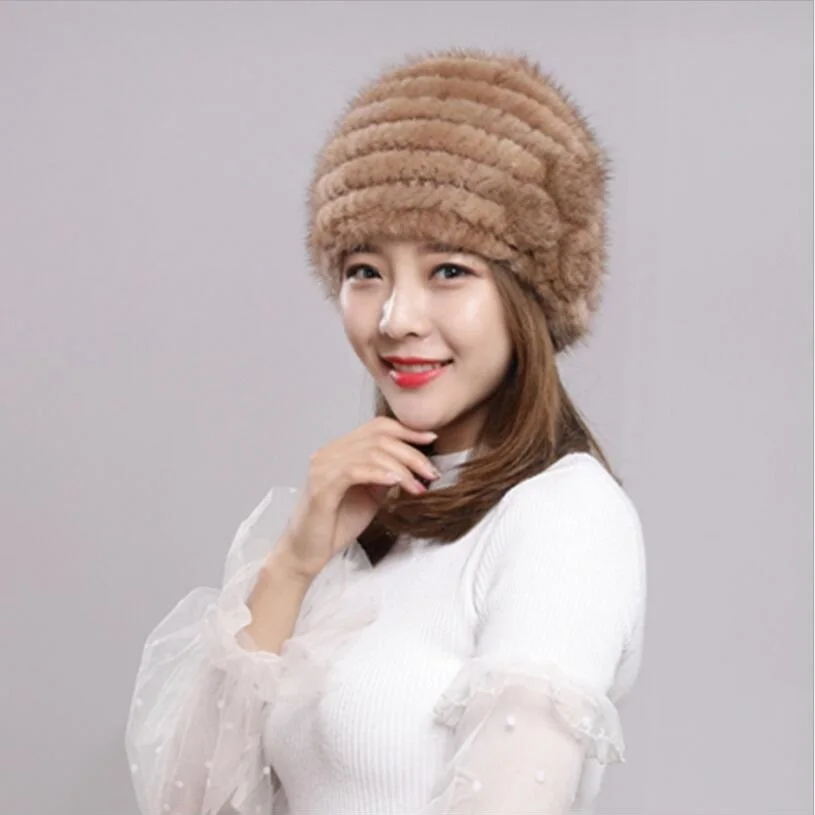 

ladies fur winter hats real mink fur beanies russian fur cap russian hats women rose gray khahi 6colors H61