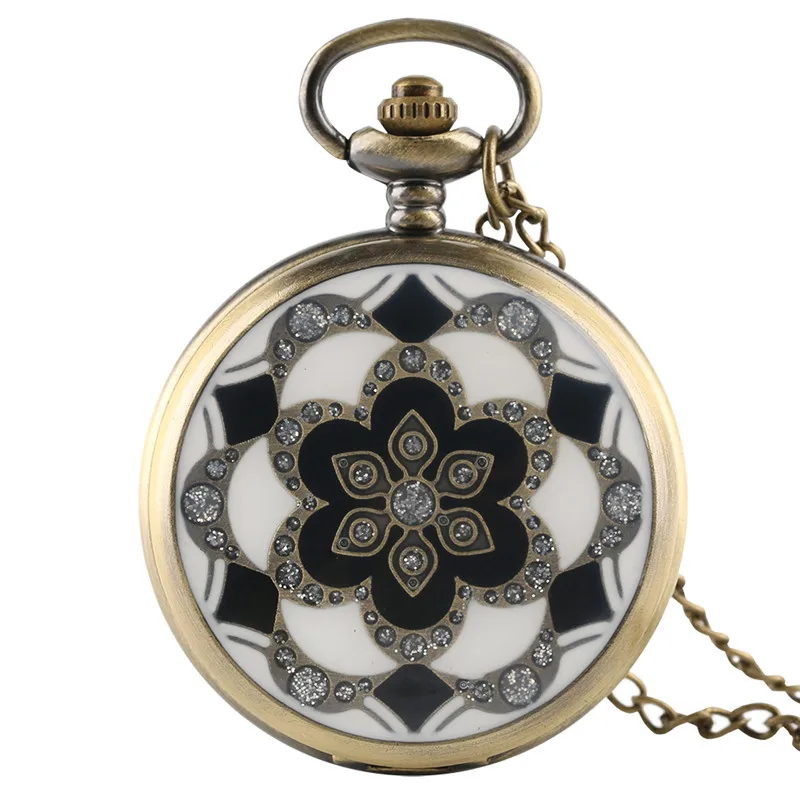 

Fashion Vintage Elegant Ceramics Flowers Antique Quartz Pocket Watch Necklace Pendant Clock Men and Women Gift relogio de bolso