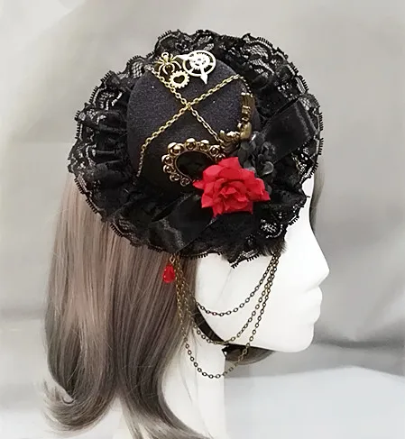 Steampunk Victorian Vintage Gears Fedoras Chain Mini Top Hat Handmade Gothic Hats for Girls