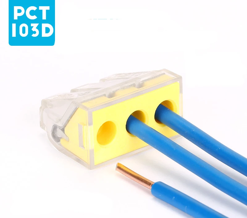 NEW 100 pcs PCT-103D Push wire wiring connector For Junction box 3 pin conductor terminal block