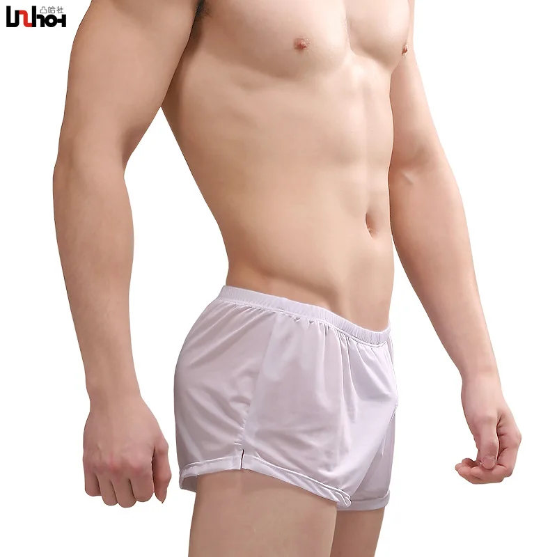 Sexy Men Underwear Ice Silk Boxer Shorts homme Solid Mid-rised U Convex Pouch Underpants Cueca Men\'s Arrow Pants Plus Size M-XXL