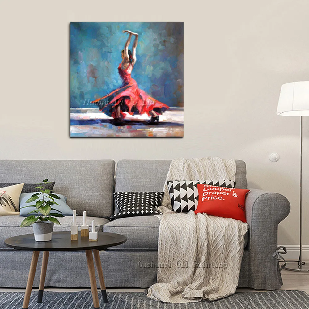 Skill Artist Spanish Dancer Oil Painting Hand Painted HQ Flamenco Dancer Blue Oil Painting On Canvas For Wall Decoration