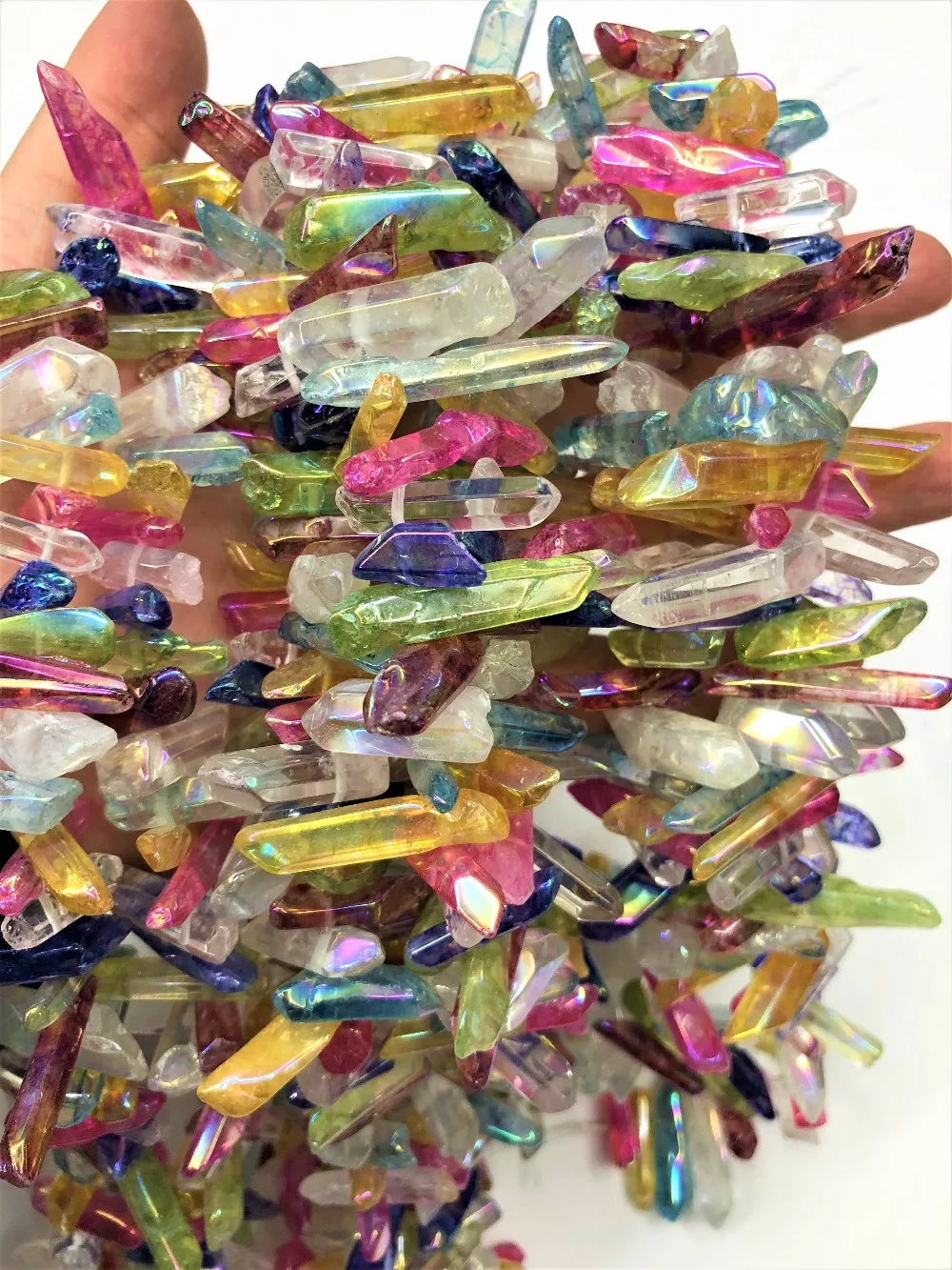 3-5x18-30mmNatural Quartzs Rainbow Colour Wand Worry stone Semi Precious  Loose beads Strand 15 inches Wholesale For DIY