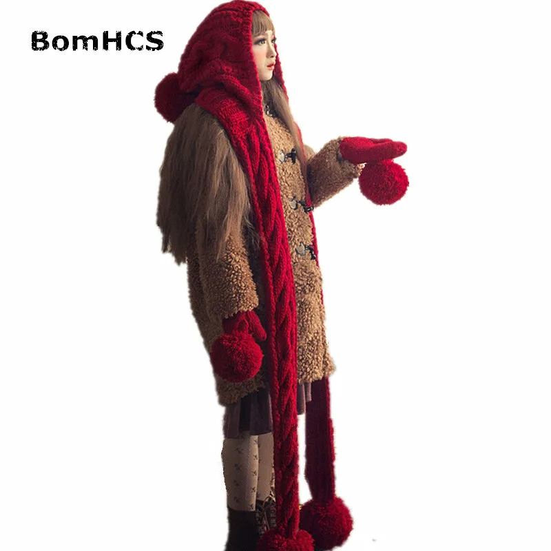 BomHCS Cute Winter Warm Big Knitting Beanie Neckerchief Handmade Knitted Hat with Scarf (without gloves)