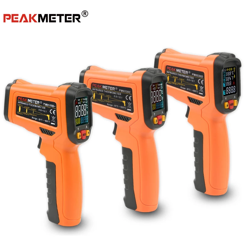 PEAKMETER PM6530B/C/D Infrared Thermometer -50~800c with Humidity Dew Point IRT K-type Ambient UV Light  LCD Display