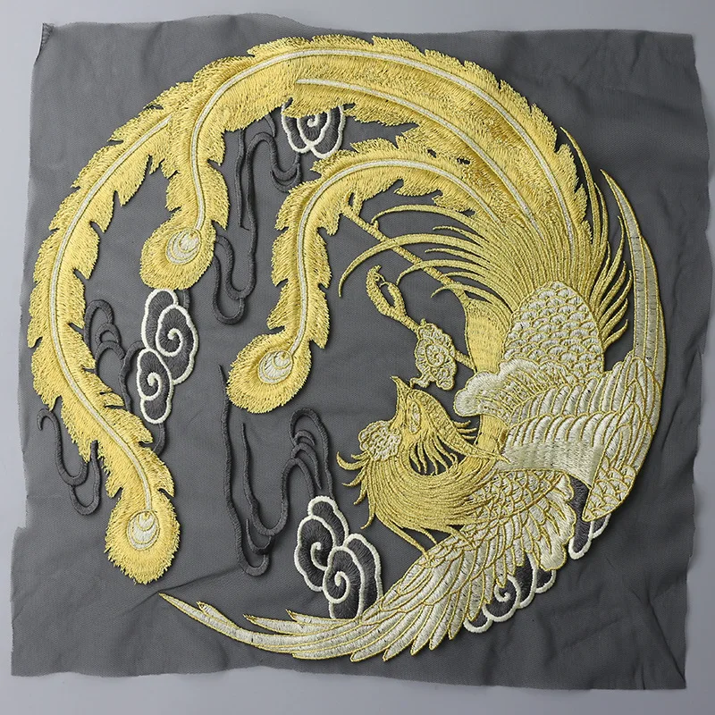 Golden Line Phoenix Round Costume Patch Costume National Decoration Applique Mesh Lace Craft Hand Sewing Cloth Stickers