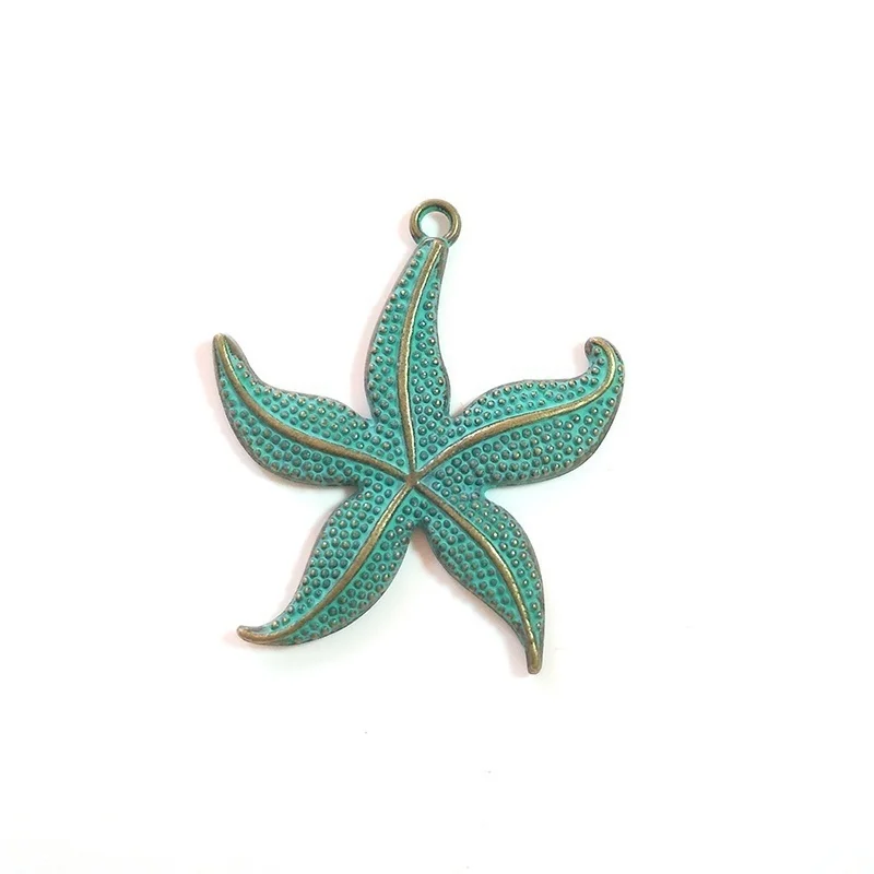 2021 new fashion 2pcs 48*43MM Retro Patina Plated Zinc Alloy Green Starfish Charms Pendants For DIY Jewelry Accessories