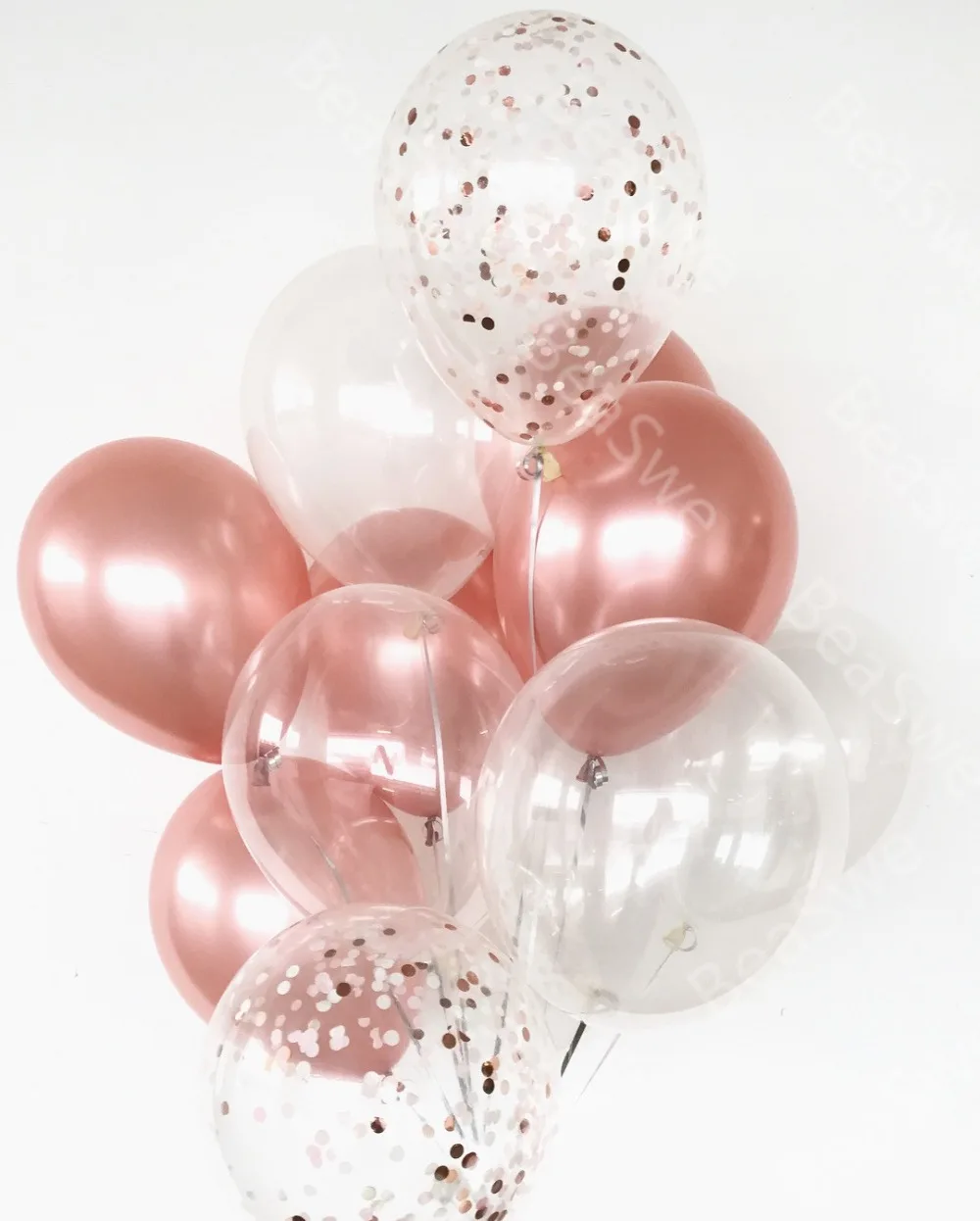 11pcs/lot Transparent Rose Gold White Confetti Helium Latex Balloons Baby Shower Anniversary Birthday Party Decor Supplies