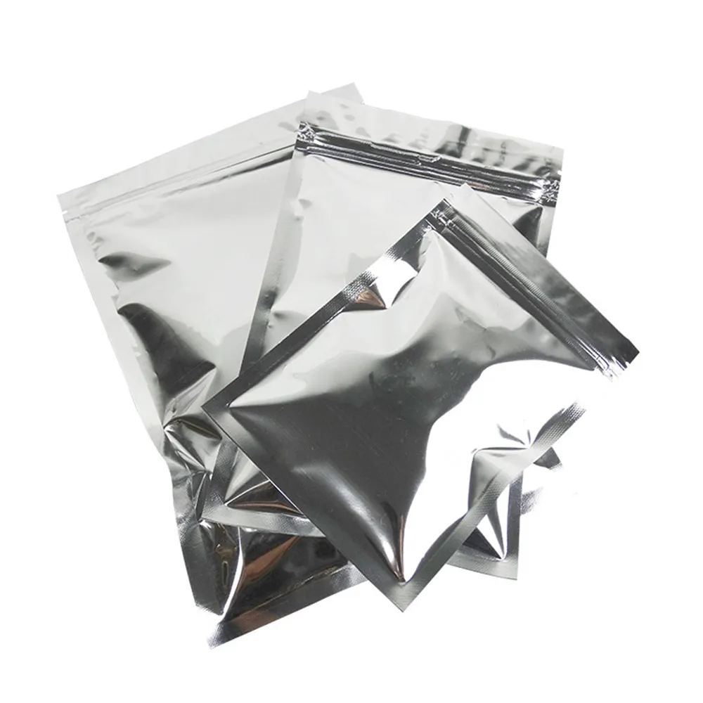 Flat Self Sealed Zip Lock Packaging Mylar Foil Bags Silver Aluminum Foil Package Bag Kitchen Dried Food Tea Flower Storage Pouch