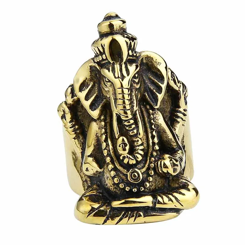 EdgLifU Men Ring Thailand Buddha elephant Thai Pikanet GANESHA GANESH Rings Stainless Steel Golden Cool Jewelry Rings Men