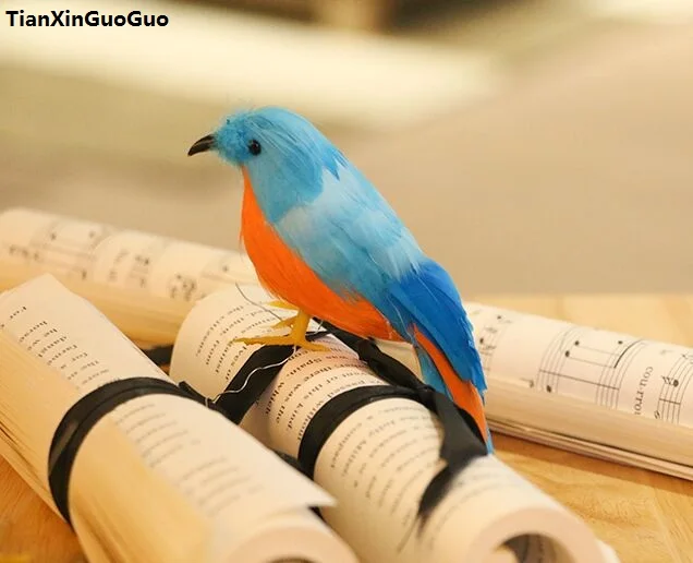 12cm Blue Bird Simulation Model Hard Polyethylene & Feathers Handicraft Home Garden Decoration Gift