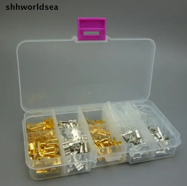 Shhworldsea 150PCS 6.3MM 2.8MM 4.8MM 4.0MM Mix order 10 kinds Female Male Car Spade Connector copper Splice Crimp Wire Terminal