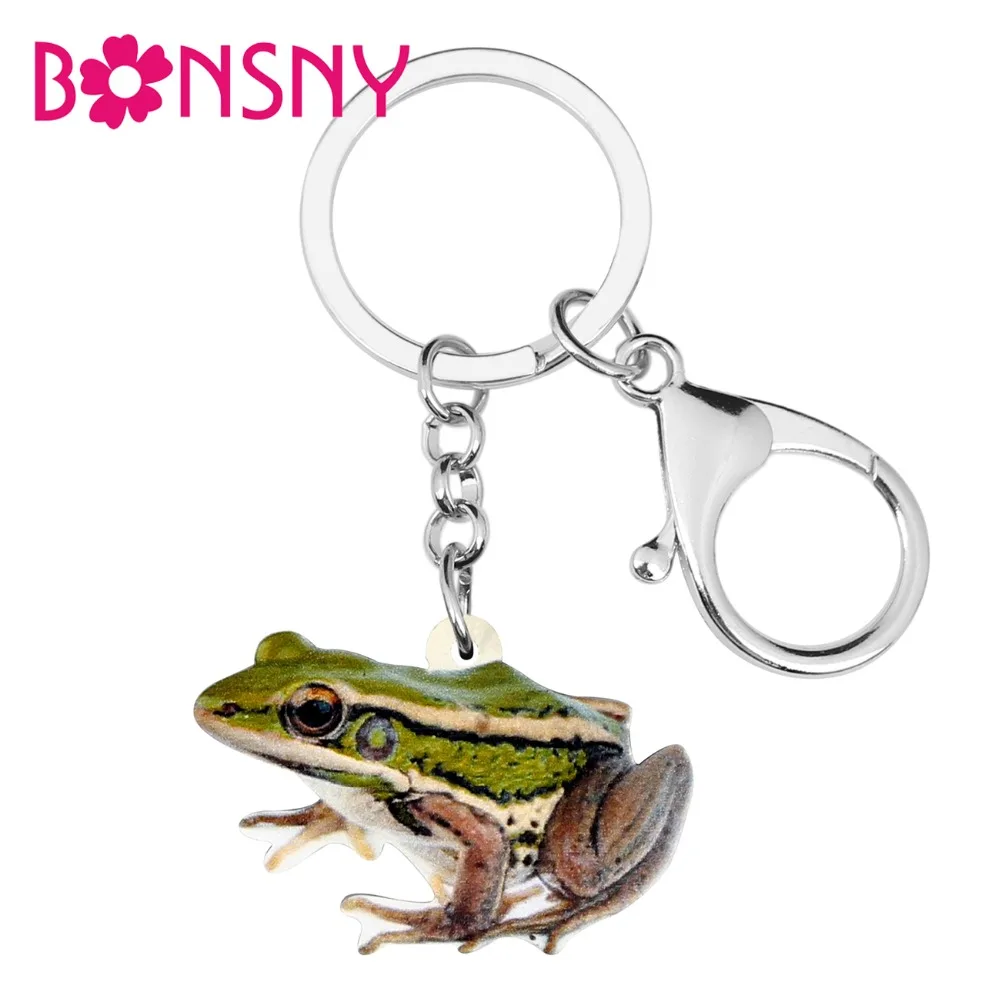 Bonsny Statement Acrylic Sitting Frog Key Chains Keychains Ring Summer Funny Animal Jewelry For Women Girls Bag Gift Charms 2019