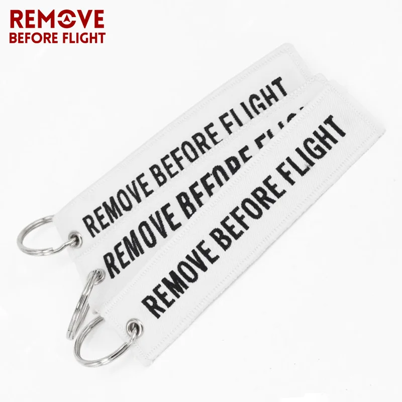 Fashion Remove Before Flight Key Chain White Embroidery Keyring for Aviation Gift Luggage Tag Key Fob Motorcycle Car Keychains