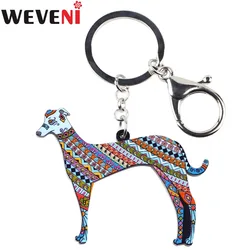 WEVENI Acrylic Printing Greyhound Dog Key Chain Key Ring Bag Party Charm Man Keychain Accessories New Trendy Jewelry For Women