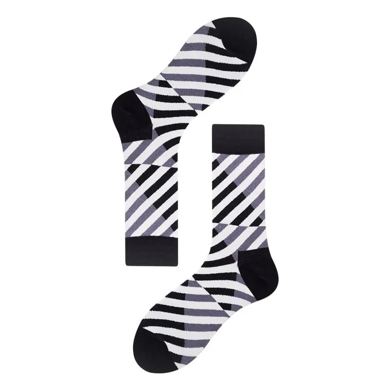 PEONFLY-Chaussettes en Coton Peigné pour Homme, Style Harajuku, Noir, Blanc, Plaid, Pois, Motif Chat, Heureux, Hip Hop, Nouveau, 2019