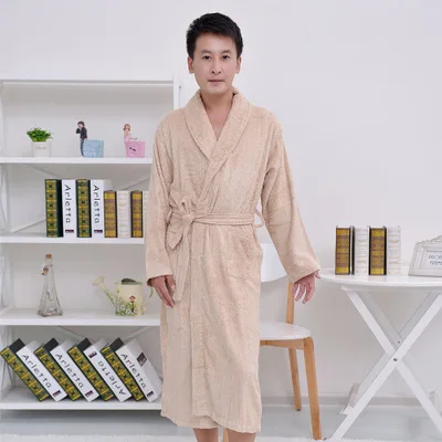 Male/female Bamboo Fiber Material Plain Color Bathrobes Home Dressing Gown Robes Unisex Long-sleeve Bathrobe Pajamas Anti-virus