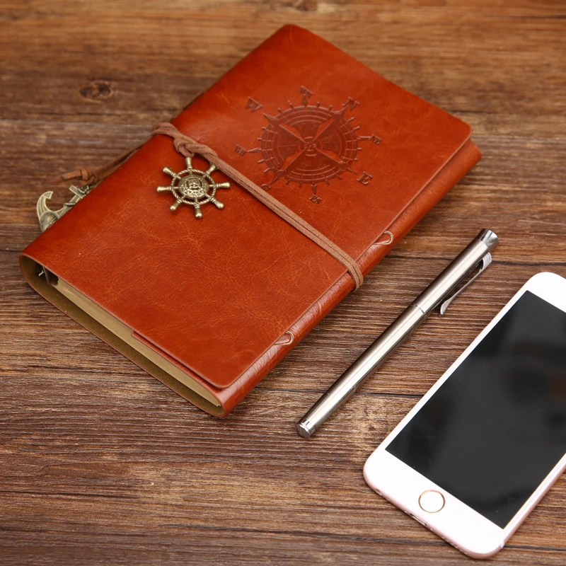 Cuaderno de espiral Retro, Bloc de notas con anclas de pirata Vintage, libro de notas de cuero PU, papelería reemplazable, regalo, diario de viajero
