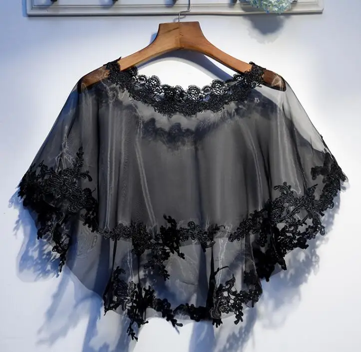 

Women's Spring Summer sexy black color lace patchwork organza Pashmina Female Summer Sunscreen Mesh Lace Shawl R1597