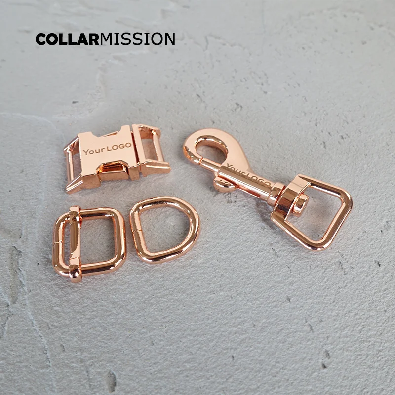 100sets/lot (metal buckle+adjust buckle+D ring+metal dog clasp/set) provide laser engraving service customize LOGO 15mm 4 colors