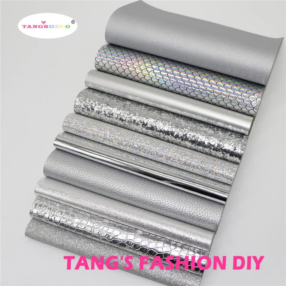 10pcs---20x22cm Silver Color Mix DIY Synthetic Faux PU Leather Set