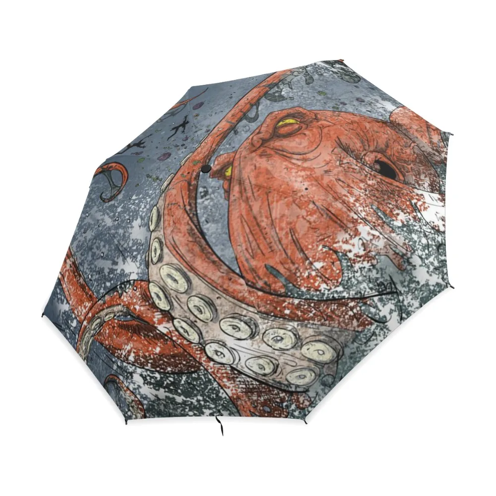 Fully Automatic Cartoon Women Umbrellas Rain Octopus 3 Folding Outdoor Animal Windproof Umbrella Rain Gear Parasol