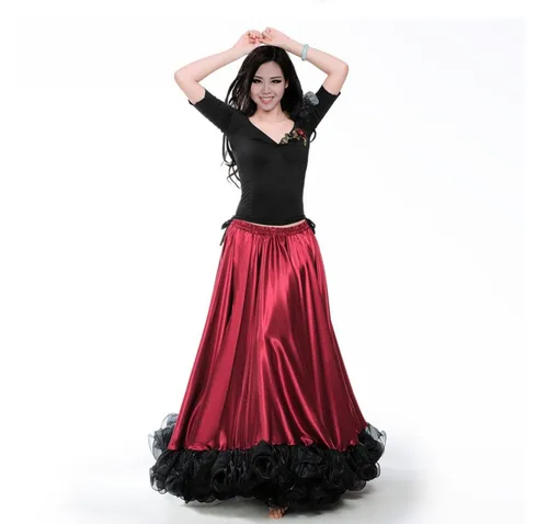 Imagen 2 del producto Falda de baile Flamenco de color rojo, moneda dorada, traje de actuación de baile español, vestido de flamenco de 180-720 grados, talla grande